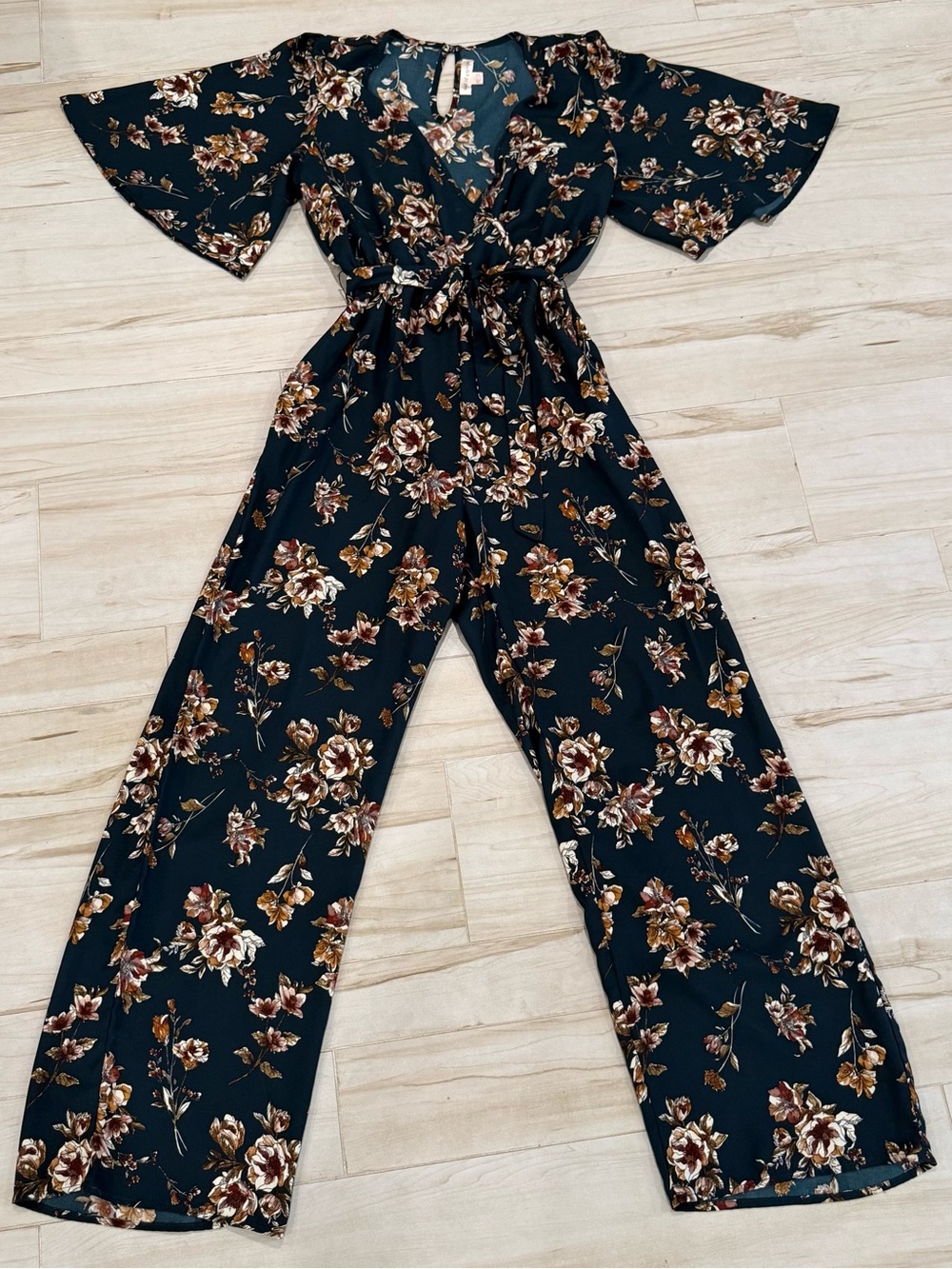 Boho Floral Wide Leg Jumpsuit Cottagecore Garden Party Size L